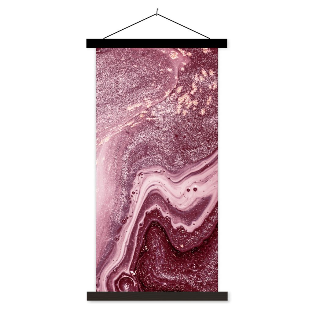 MuchoWow Textilposter Naturstein - Rosa - Glitter 90x180 cm mit schwarzem Rahmen - Dekoration Wohnzimmer