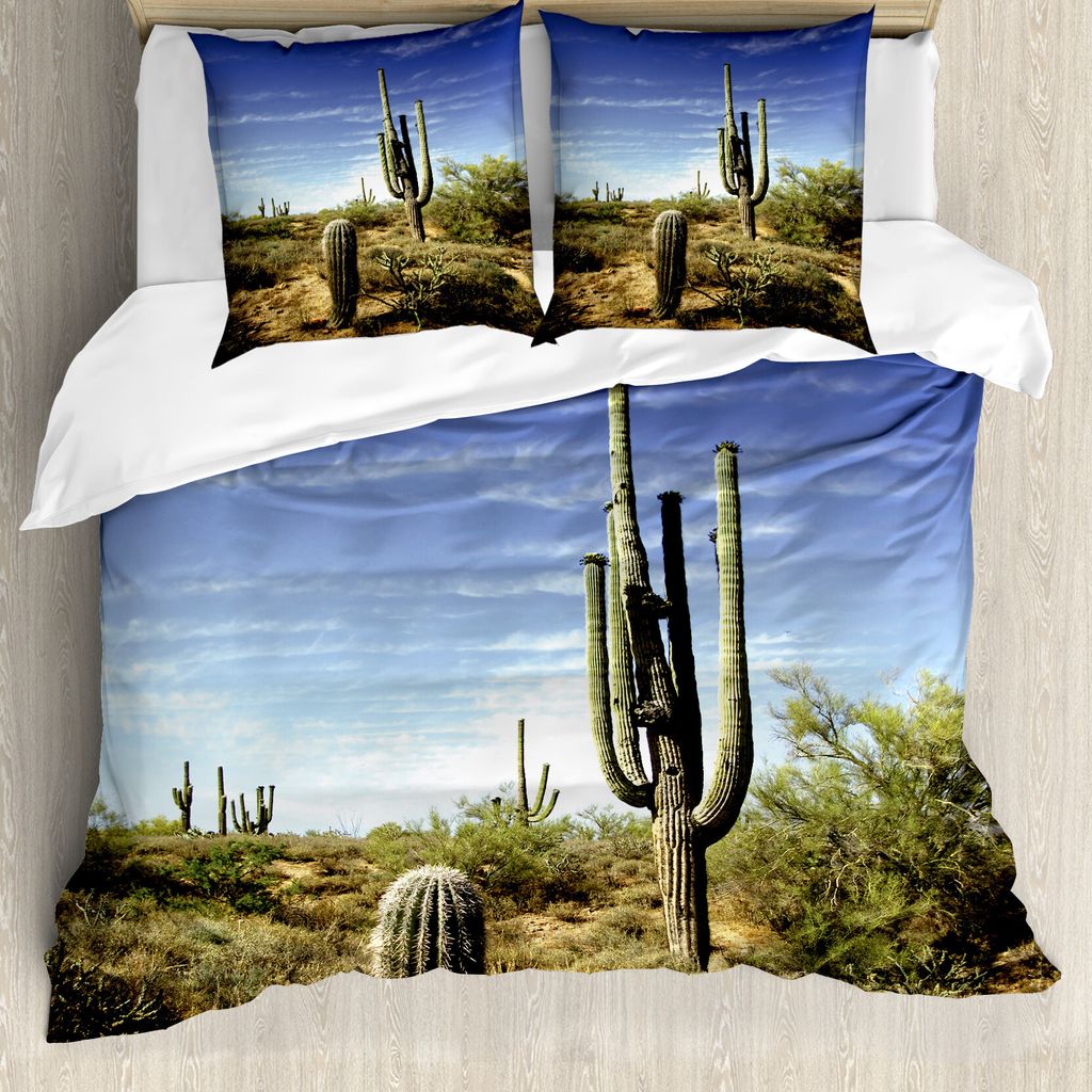 ABAKUHAUS Saguaro Bettbezug, Cactus Spined Leaves, Milbensicher Allergiker geeignet mit Kissenbezügen, 200 cm x 200 cm - 80 x 80 cm, Blau Grün