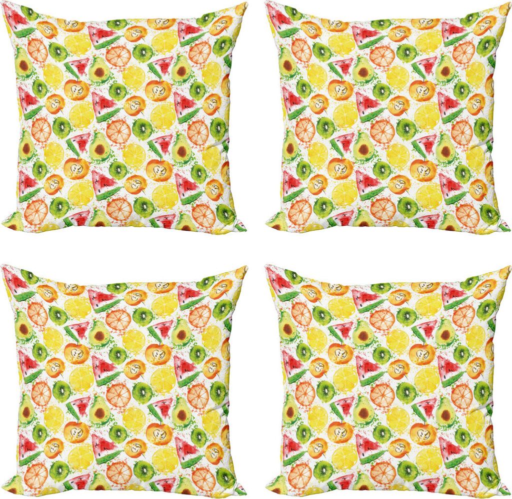 ABAKUHAUS Früchte Kissenbezug Set (4 Stück), Pinsel Pflanzen Seed, Moderner Doppelseitiger Digitaldruck, 50 cm x 50 cm, Gelb Orange Farn-Grün