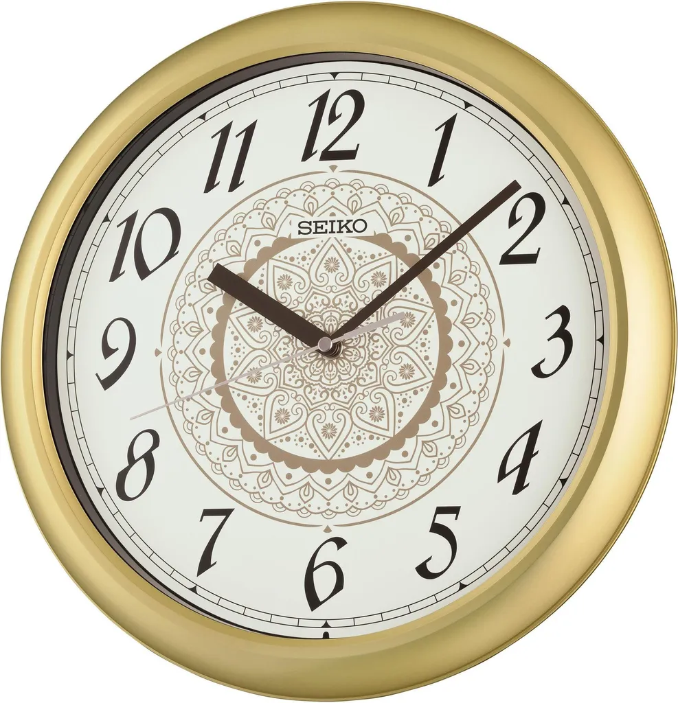 Horloge murale dorée Seiko QHA018F mouvement quartz silencieux 30cm