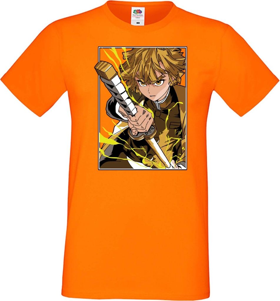 Herren T-Shirt Japan Manga Animation Comics Demon Anime Slayer Zenitsu Agatsuma Var-025 Agatsuma Lightstorm, Man M / Orange
