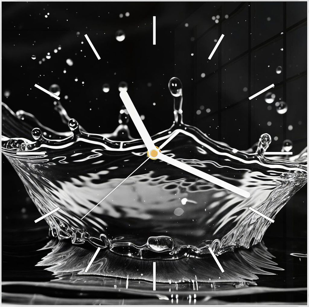 Wanduhr aus Glas mit Motiv Wasserspritzer- 30 x 30 cm - inkl. Aufhängesystem