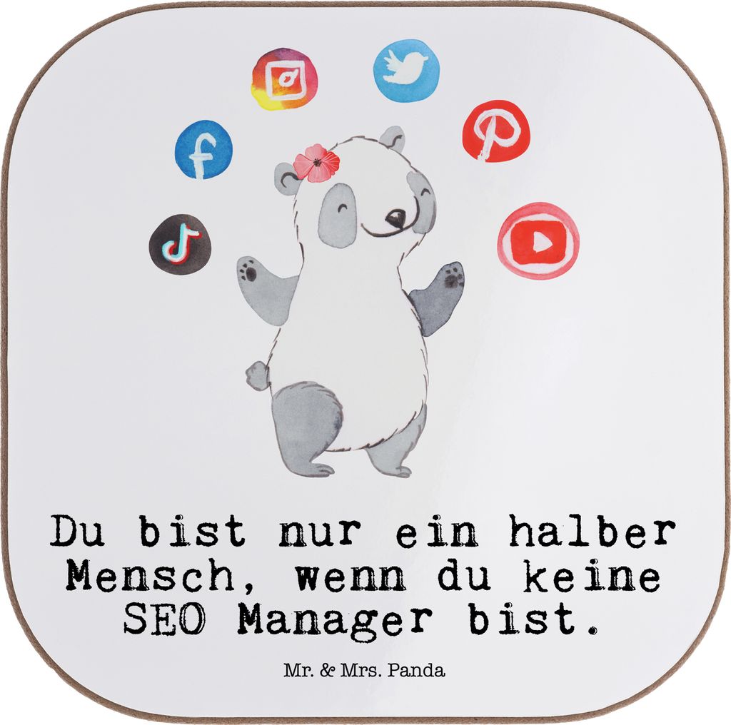 Mr. & Mrs. Panda Untersetzer für Gläser SEO Manager Herz - Weiß - Geschenk, Tasse, Coaster, Design, Digital Marketing, Suchmaschinenoptimierung,...