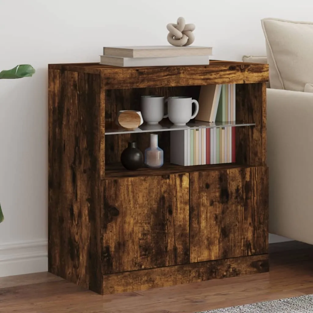 vidaXL Credenza con luci LED rovere fumé 60x37x67 cm