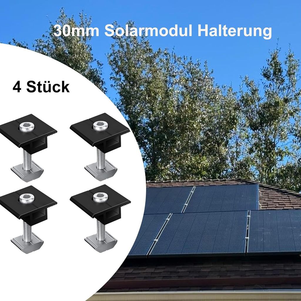 30mm Solarmodule Klemmen PV Befestigung Solarmodul Mittelklemme Halterung Aluminium Befestigung Montage PV Modul