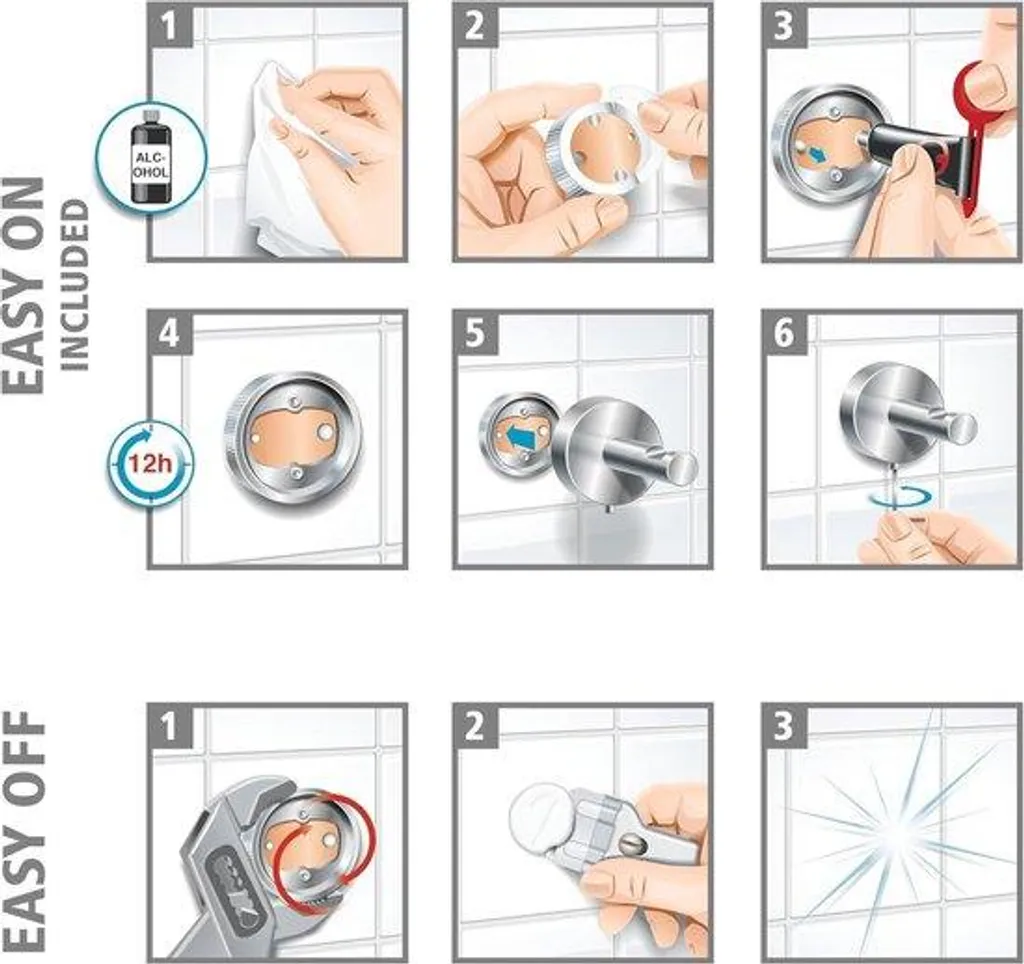 Porte-serviettes métal adhésif 646 mm - Fixation solide sans trou ni vis