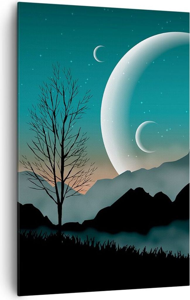 Bild auf Leinwand - Leinwandbild - Einteilig - Himmel Nacht Illustration - 80x120cm - Wand Bild - Wanddeko - Wandbilder - Leinwanddruck - Wanddekor...