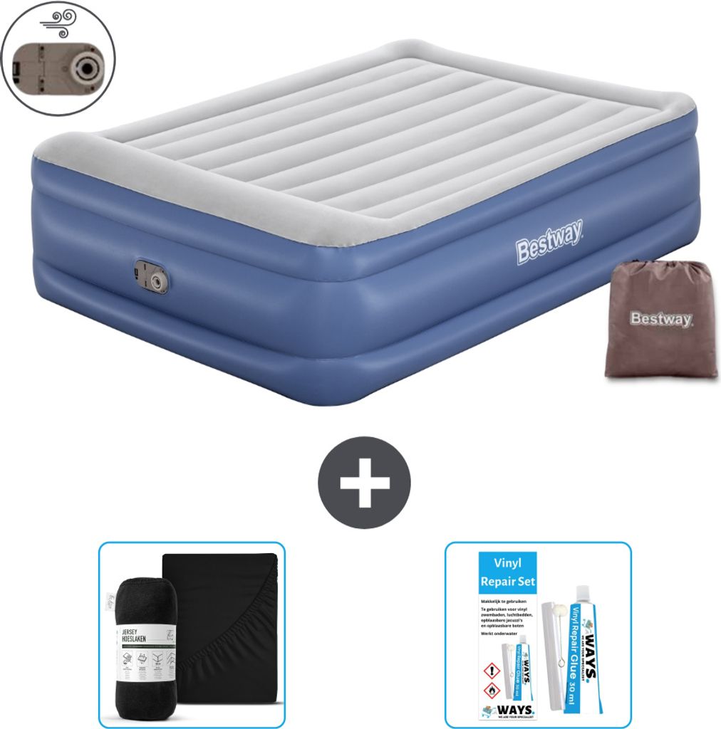 Bestway Luftmatratze - 2-Personen - 152 x 203 x 56 cm - Grau/Blau - Inklusive Zubehör