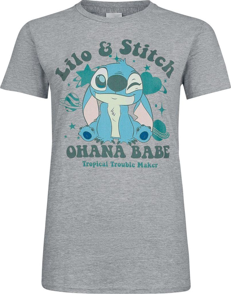 Lilo & Stitch T-Shirt Damen Stitch Ohana Babe grau meliert L
