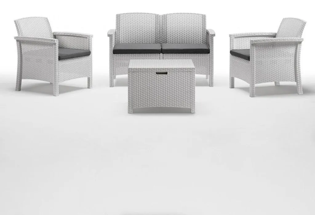 Salon de jardin 4 places Friuli en rotin moulé blanc avec table basse