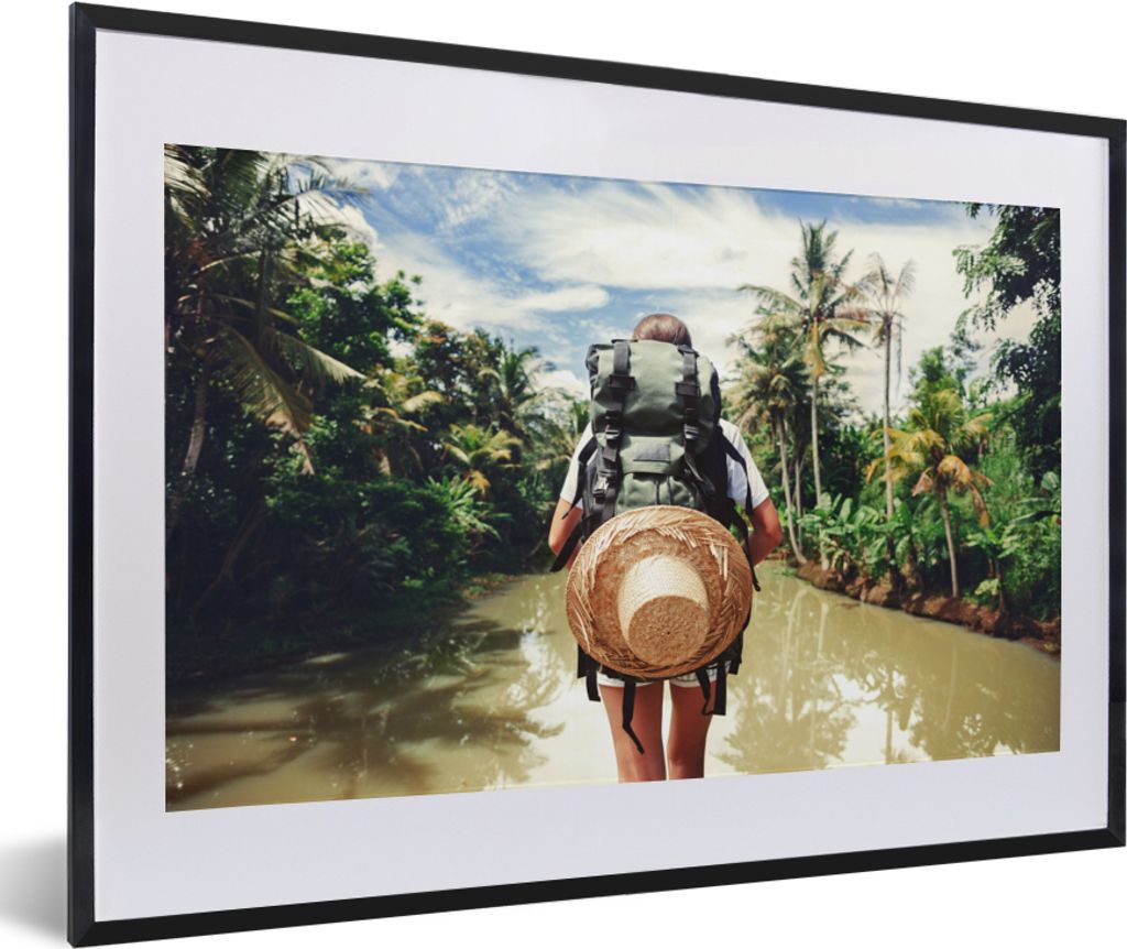 MuchoWow MuchoWow Gerahmtes Poster Dschungel - Reisen - Wasser 60x40 cm - Poster mit zchwarzem Bilderrahmen - Schlafzimmer - Plakat in Rahmen -...