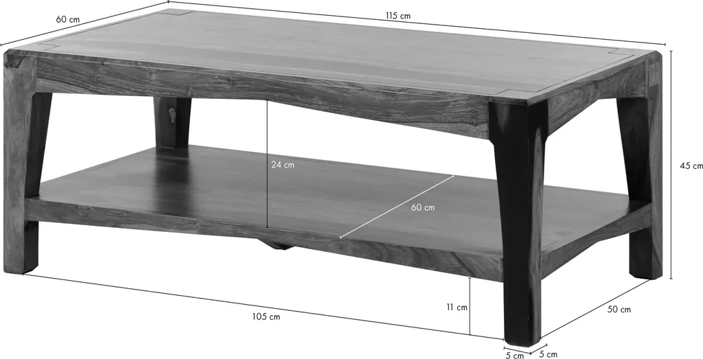 MASSIVMOEBEL24 ANCONA #201 Table basse sheesham laqué brun 115x60x45cm