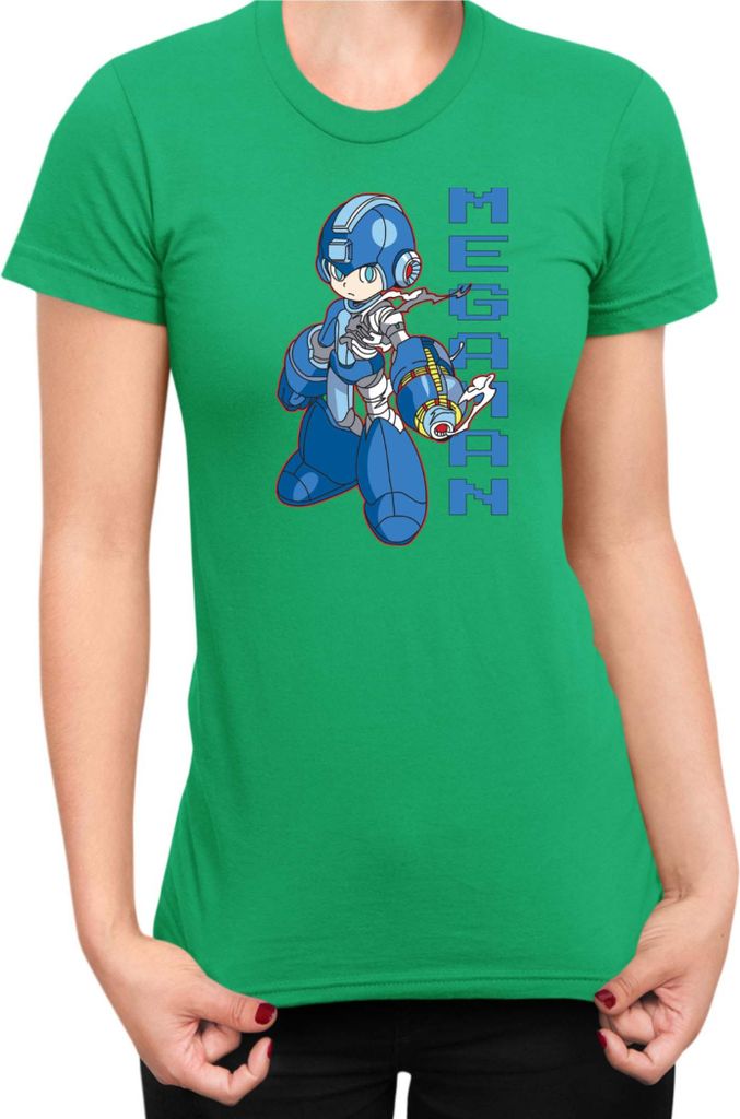 Damen T-Shirt Manga Japan Anime Comics Animation Video Game Mega-Man, Lady S / Grün