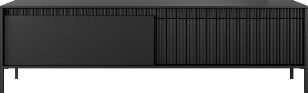 Schwarzes TV-Lowboard – Skandinavischer Fernsehtisch 187x53x40 cm – TV-Lowboard mit 2 Türen & Gefräster Front – Push to Open – Metallfü...