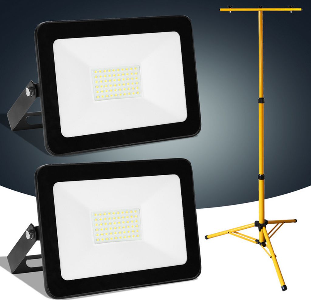 Jopassy 2x 50W LED Baustrahler Fluter Stativ Flutlicht Scheinwerfer Außenstrahler Arbeitsleuchte Bauscheinwerfer IP66 Wasserdicht Warmweiß