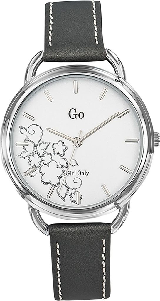 Modische Damen Uhr Girl Only Quarz Armbanduhr Grau Weiß Lederarmband Blumen Design D2UGO699107