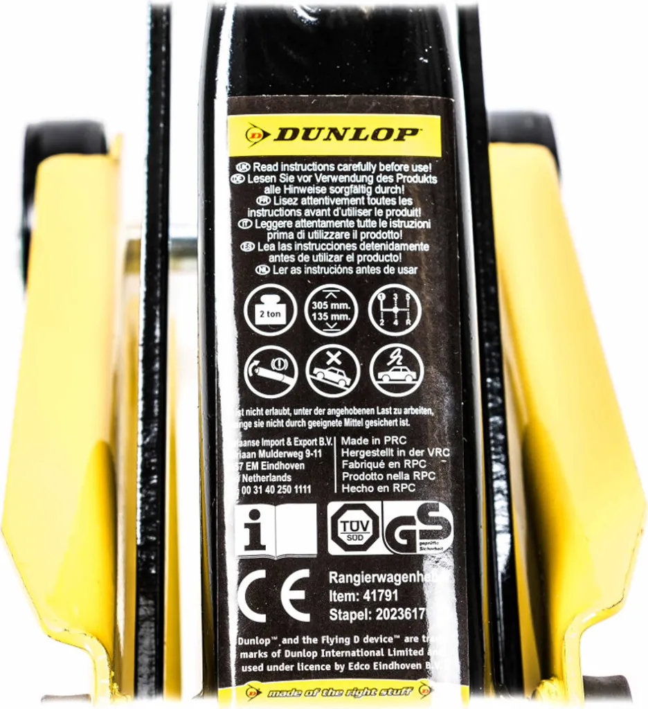 Cric idraulico Dunlop per auto con capacità 2T - Sollevamento auto 135-305 mm - Compatto con ruote - 16