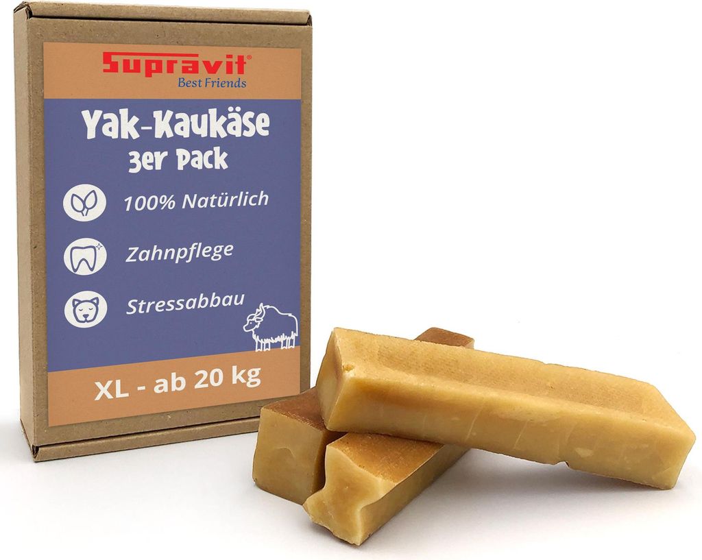 Supravit Yak Kaukäse für Hunde XL (3er Pack) | Käseknochen 100% Natürlich | Laktosearm