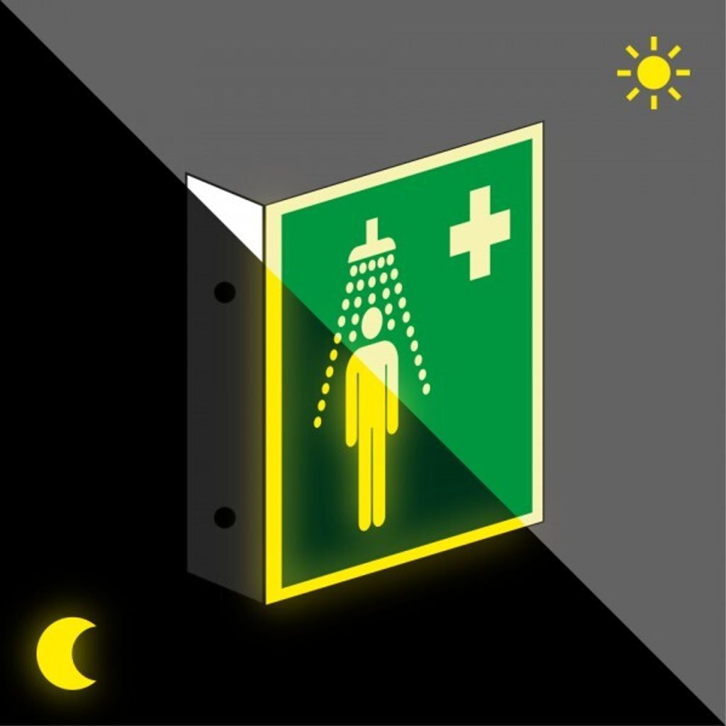 Schild | PERMALIGHT power langnachleuchtend Rettungs-Fahnenschild Notdusche, ...