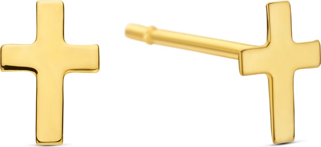 New Bling - 9NBG-0815 - gouden oorbelknopjes kruisje - 14 karaat - 5.0 x 3.5mm