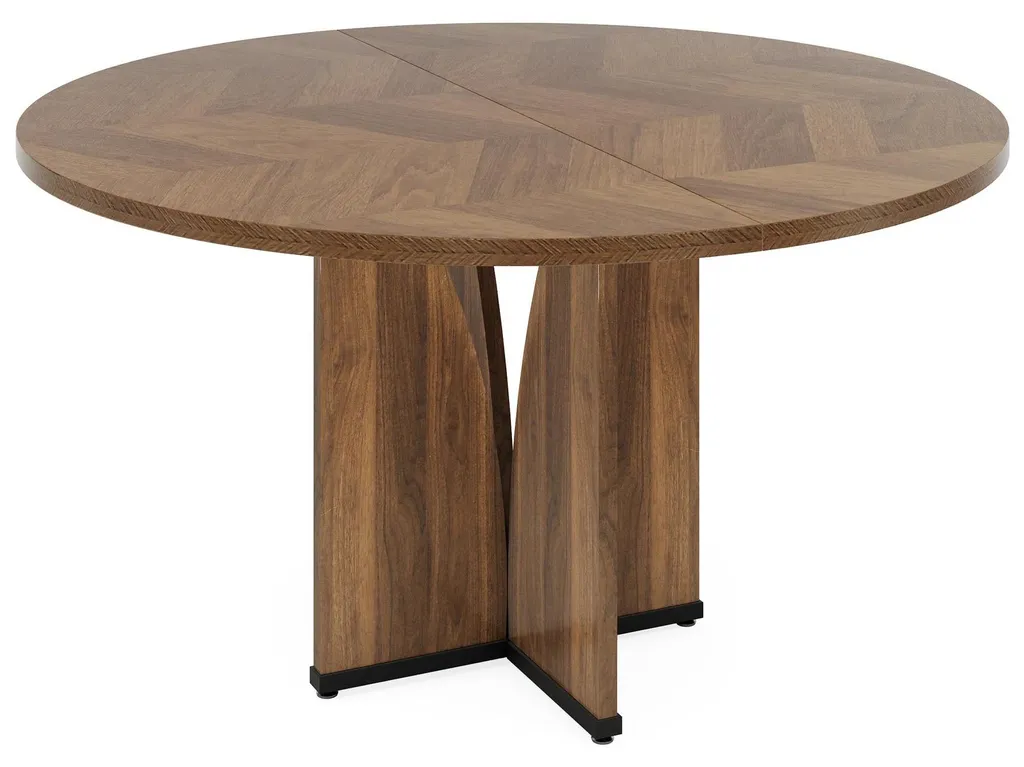 Table de réunion ronde 100 cm en bois marron et piètement robuste