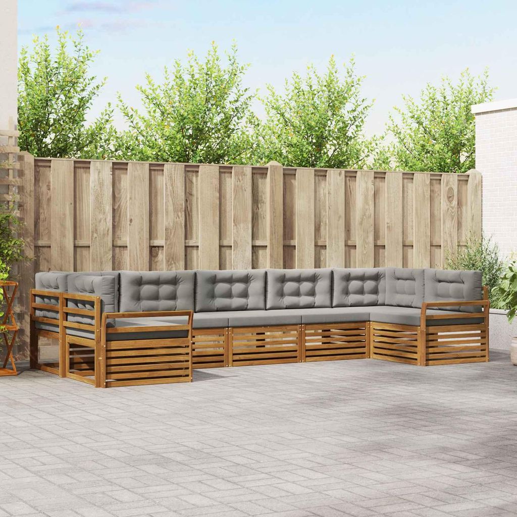 "im Sonderangebot"Sofagarnitur - CLORIS - Balkonmöbe/Sitzgruppe - 7 pcs - Moderne Design - Natürlich und Hellgrau Massivholz Akazie - Gartensofas...