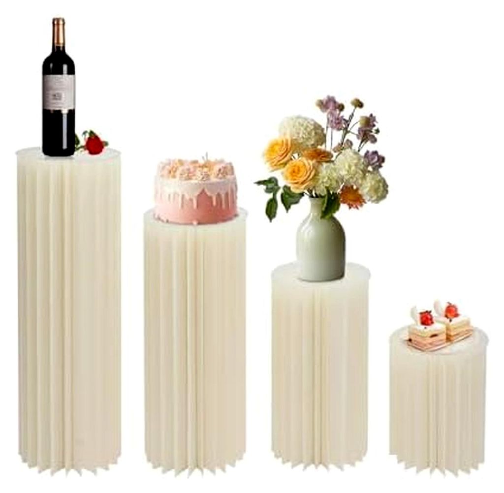 Faltbarer Blumenständer, 4er Set aus Karton mit PVC-Platten, 40cm, 60cm, 80cm, runde Deko für Hochzeiten, Verlobungen, Geburtstagsfeiern, Tischde...
