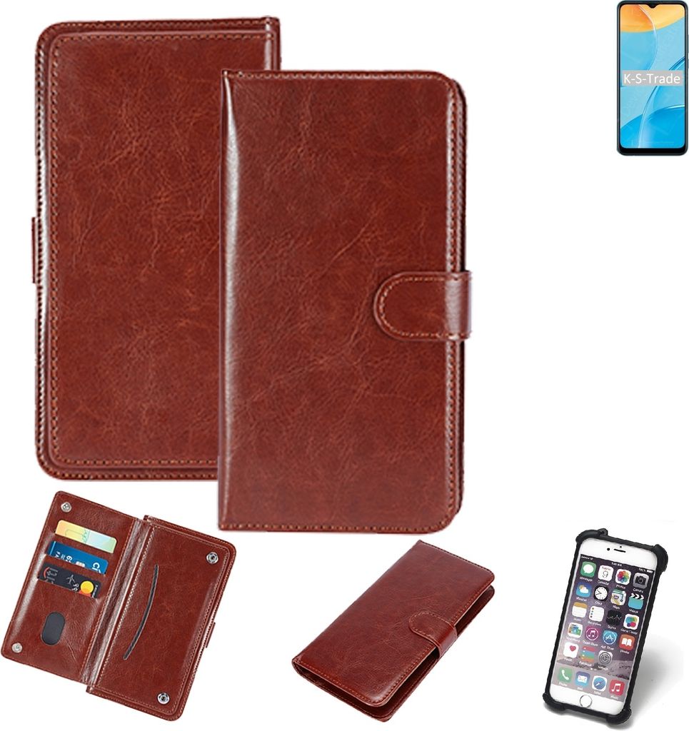 K-S-Trade 360° Hülle kompatibel mit Oppo A35 braun Kunstleder Case BookCase WalletCase Kunstlederederhülle Handyhülle, Rundumschutz Bumper (1x)