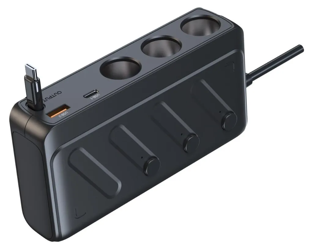 Chargeur Auto Rapide PD 45W avec Câble Enrouleur et 3 Allume-Cigares