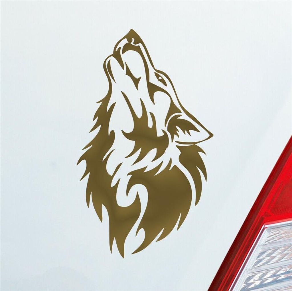 Auto Aufkleber Wolf Wölfe Hund Heulen Wulf Tier Animal Motorrad 15x9 cm Gold Sticker Heckscheibenaufkleber