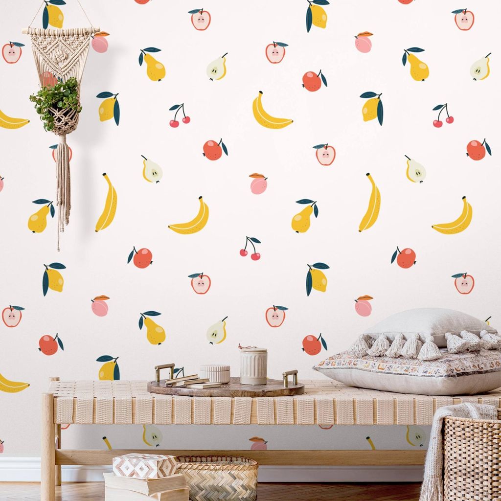 Fototapete Kulinarisch - Vliestapete - Bildtapete UV-beständig Obst bunt Illustration Wandtapete geruchsfrei