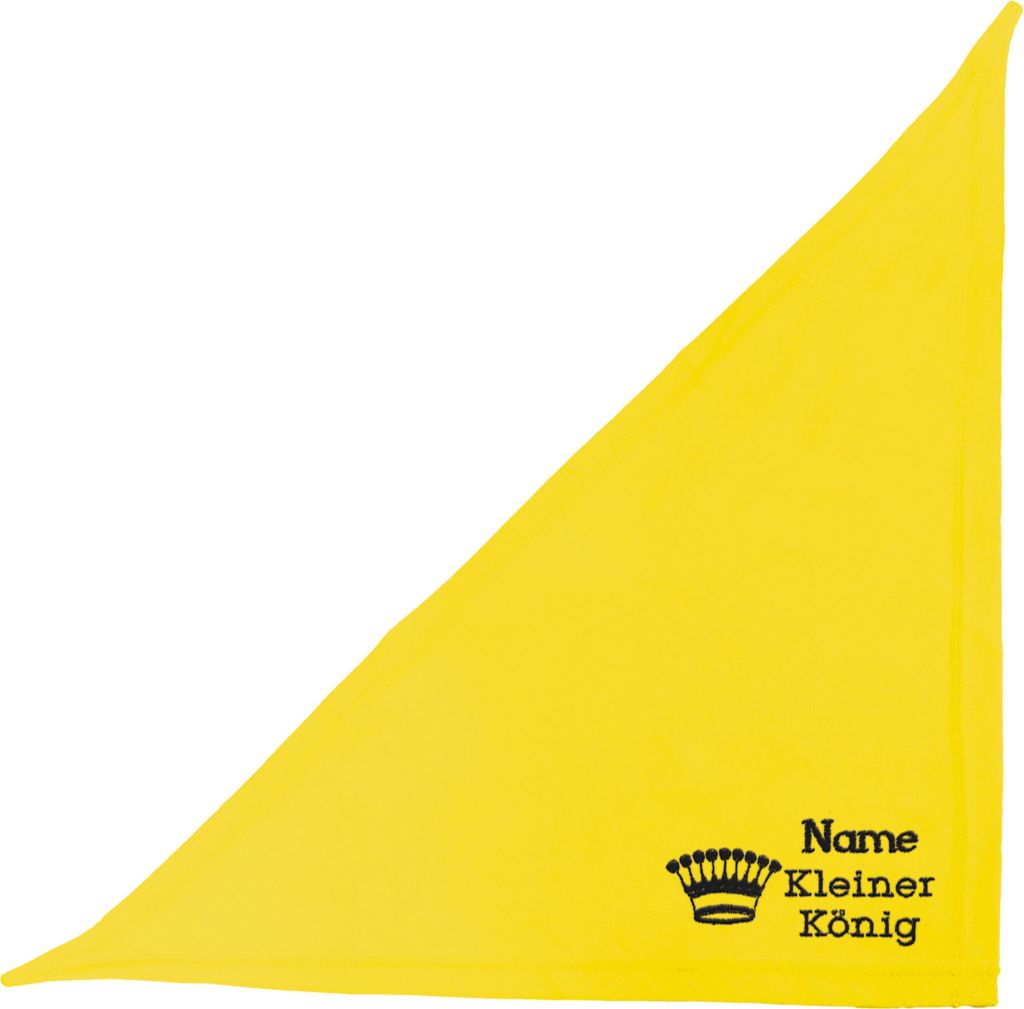 Besticktes Hundehalstuch Gelb 50 cm mit Krone und kleiner König plus Namen vom Hund