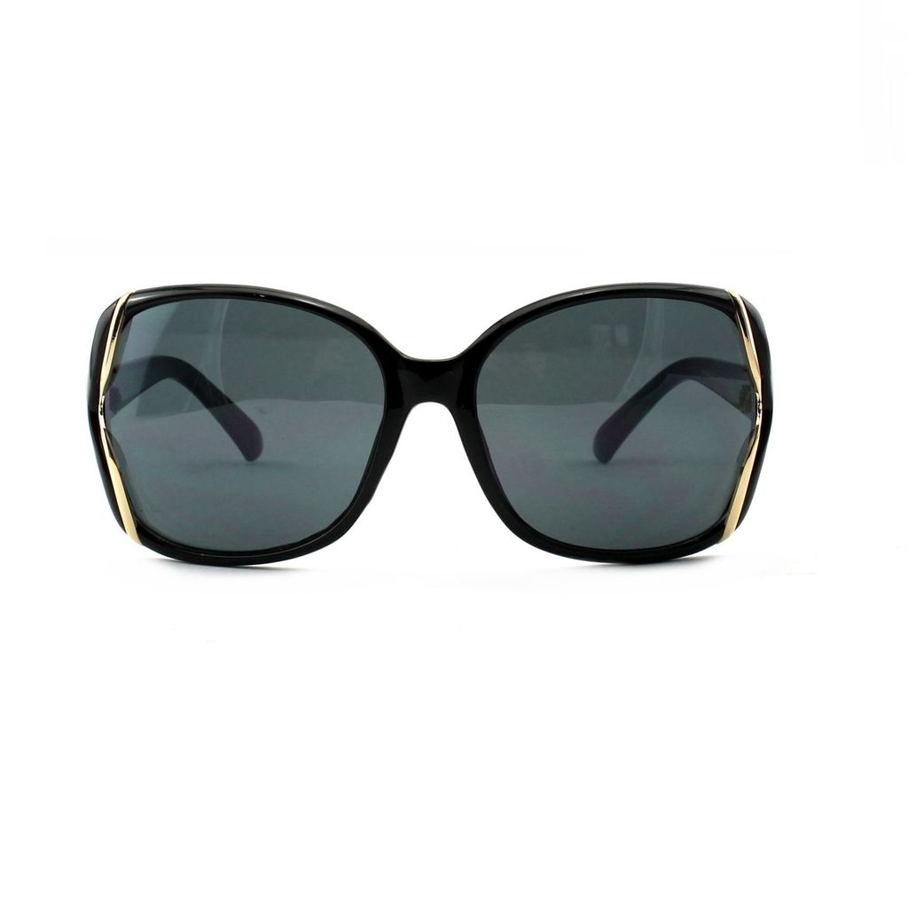 Damen Sonnenbrille Große Gläser Schwarz Oval Große Hochwertige Designer Brille Gold Schwarz mit Brillenbeutel