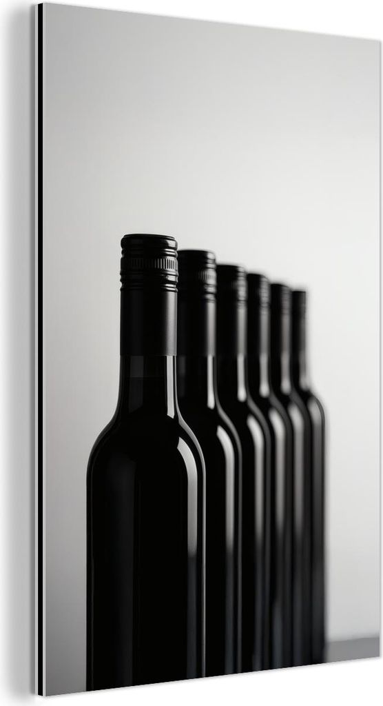 MuchoWow Wanddekoration Metall Metallbild Wandkunst 20x30 cm Weinflaschen - Schwarz - Minimalistisch MuchoWow Aluminium Gemälde - Alu Dibond Bild