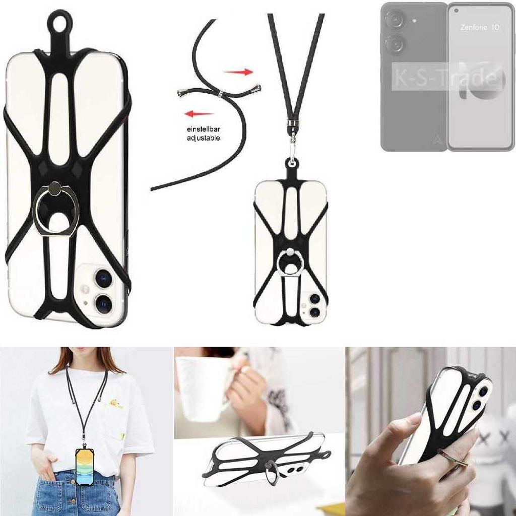 K-S-Trade 3in1 Handykette Handyband Handykordel Halsband Smartphone-Ring Handy-Ring kompatibel mit Asus Zenfone 10 Fingerhalterung Handyring