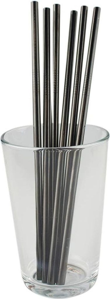 6x Gerade Trinkhalme aus Metall - Schwarz