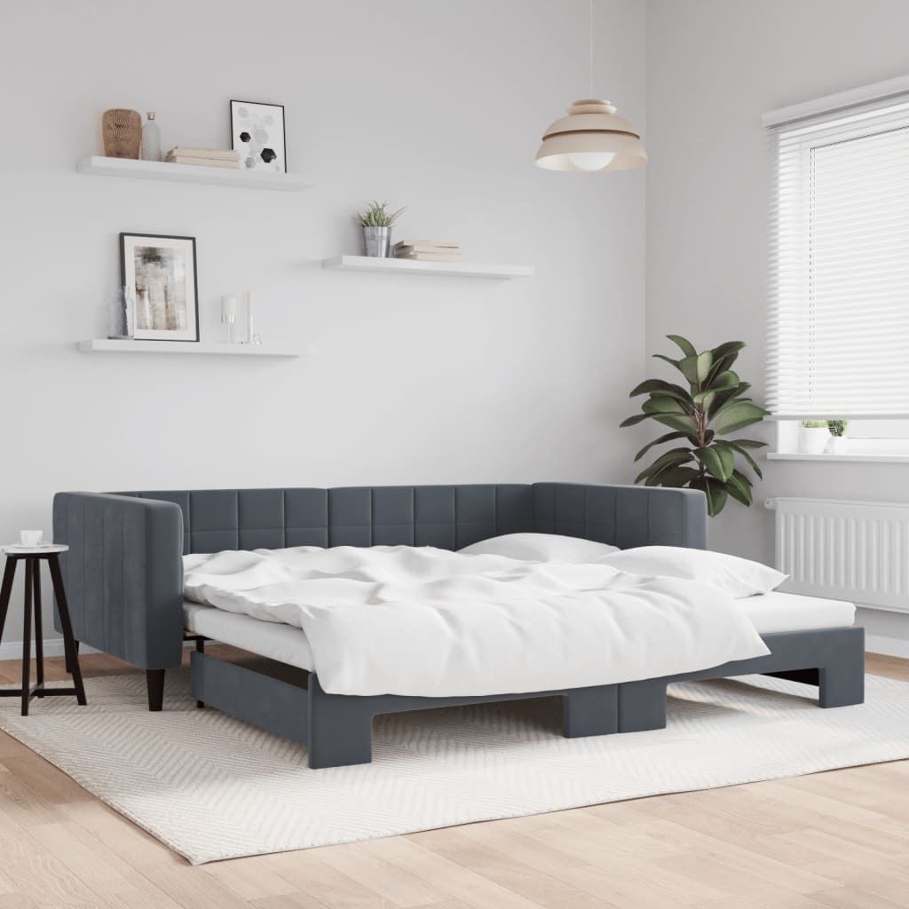 Stabli Möbel Bettrahmen inkl. Lattenrost - Tagesbett Ausziehbar Dunkelgrau 100x200 cm Samt - Klassische Betten CC1743179 2parcel