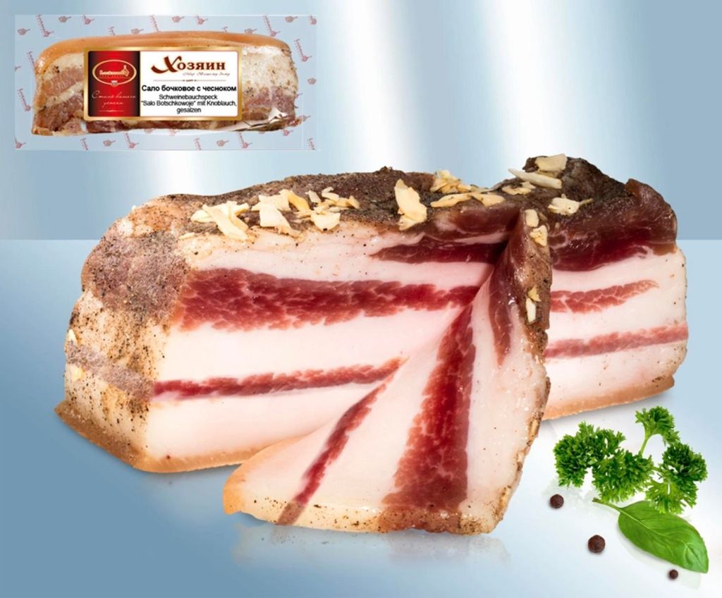 Schweinebauchspeck Salo Botschkowoje   mit Knoblauch, Produktbild 