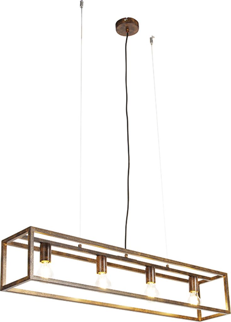 QAZQA - Industrie I Vintage I Industrie I Vintage I Hängelampe I Pendellampe I Pendelleuchte rostbraun 4-flammig-Licht - Käfig I Wohnzimmer I Sch...