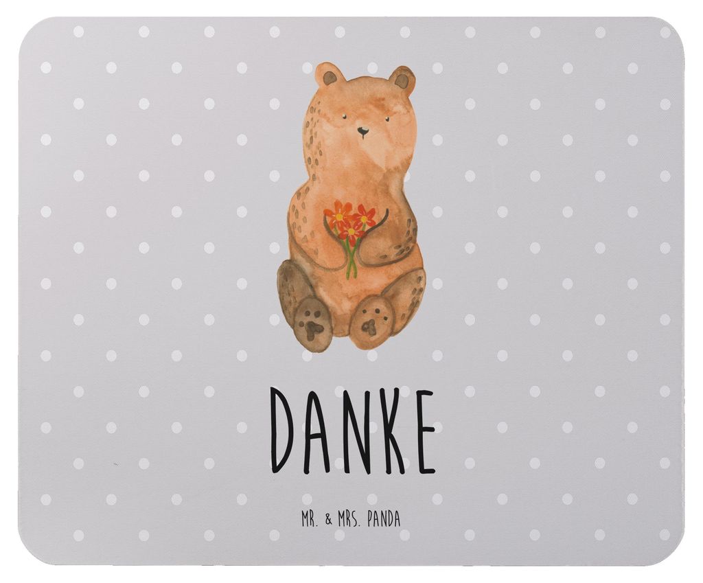 Mr. & Mrs. Panda Mauspad Bär Dankbar - Grau Pastell - Geschenk, Mousepad, computer, mousematte, Danke, Blumen, Mouse Pad, Teddy, pc, Dankeschön