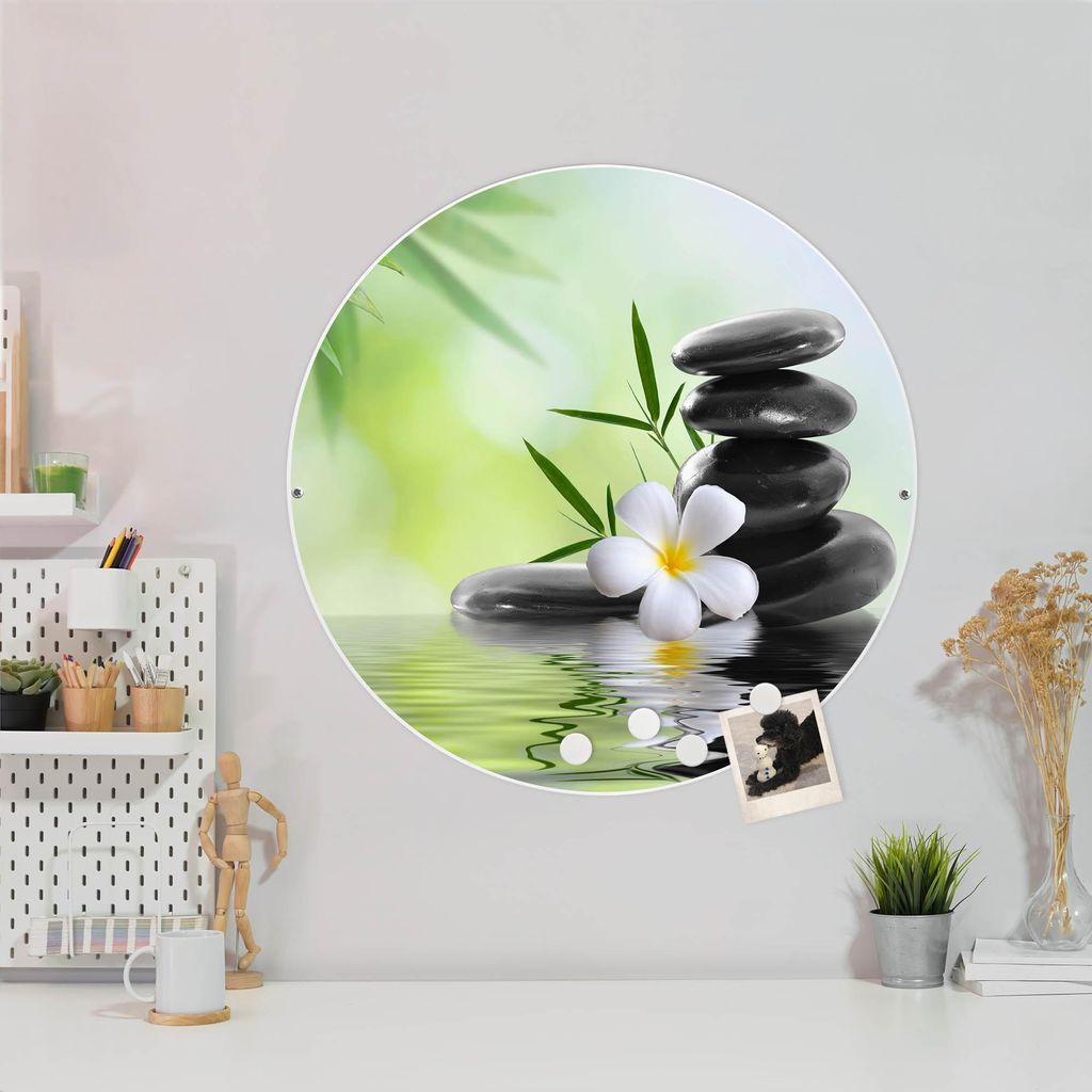 Design Stahlmagnettafel Weiß Rund 47cm Steine & Relax 6
