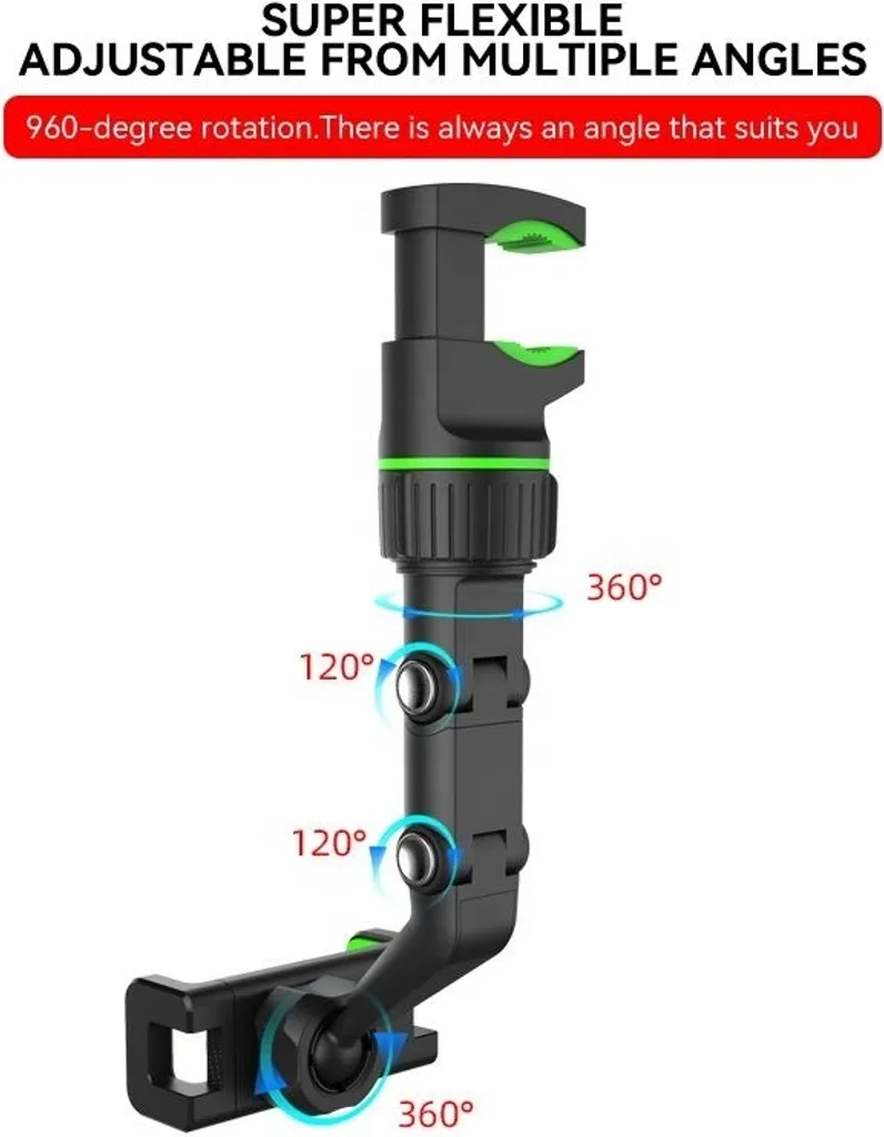 Supporto Smartphone Auto 360° Verde - Attacco Specchietto Universale - 2