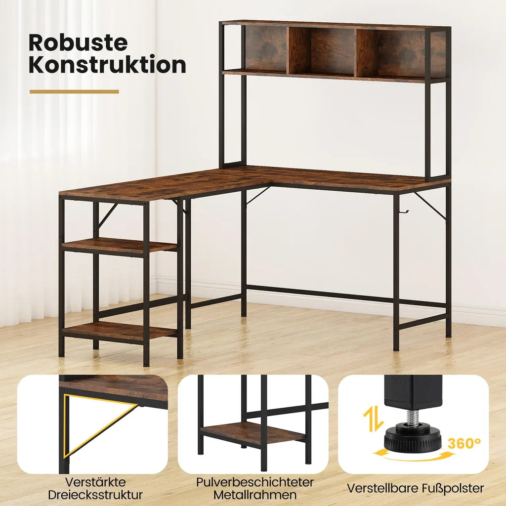 Optimisez votre Petit Espace avec ce Bureau d'Angle avec Rangement Brun - 5