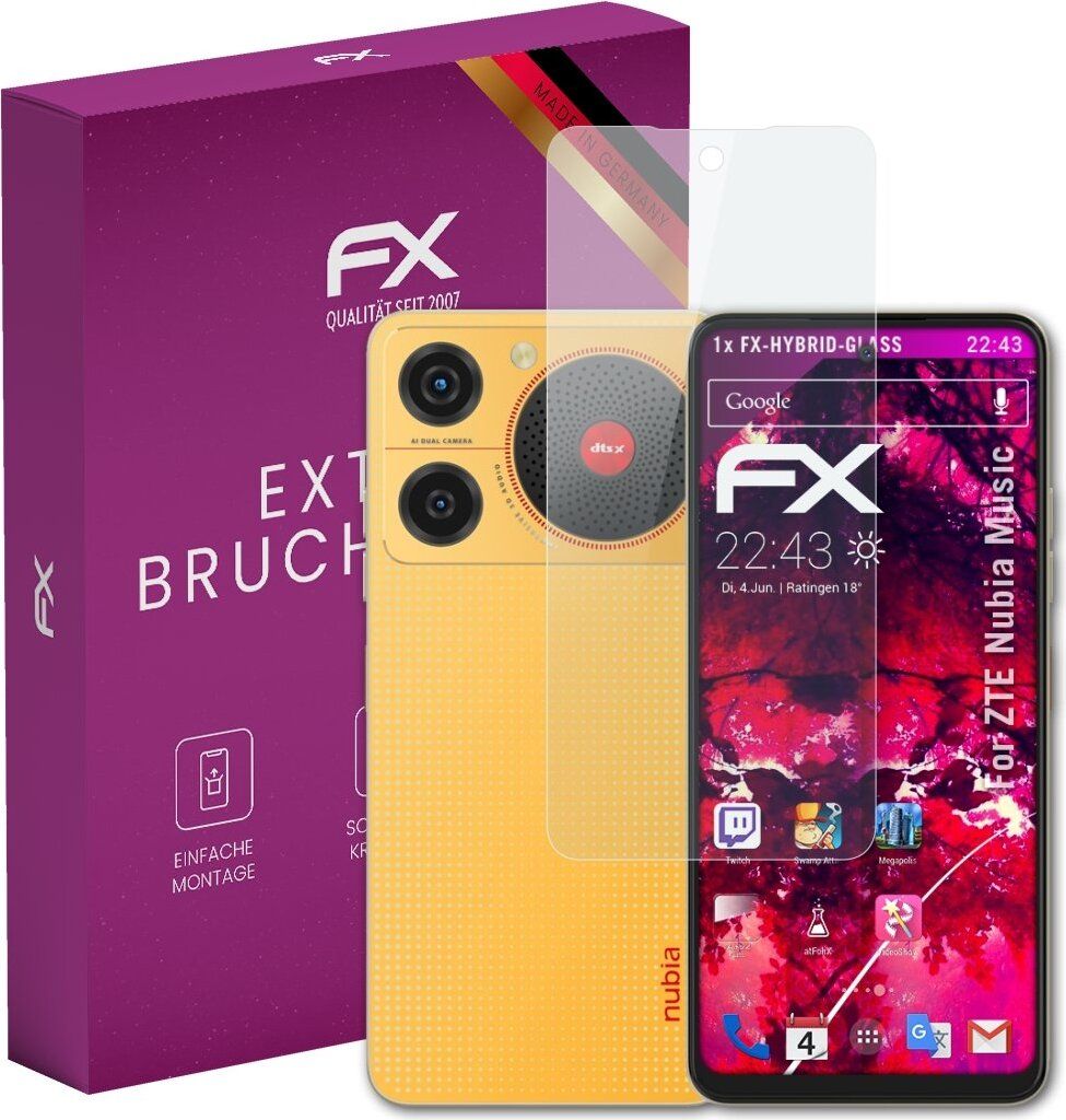 atFoliX FX-Hybrid-Glass Displayfolie kompatibel mit ZTE Nubia Music Glasfolie