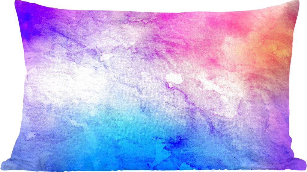 MuchoWow Zierkissen Sofakissen Wohnzimmer Dekokissen 50x30 cm Wasserfarben - Orange - Rosa - Blau - Wohnzimmerdekoration - Polster mit Photo