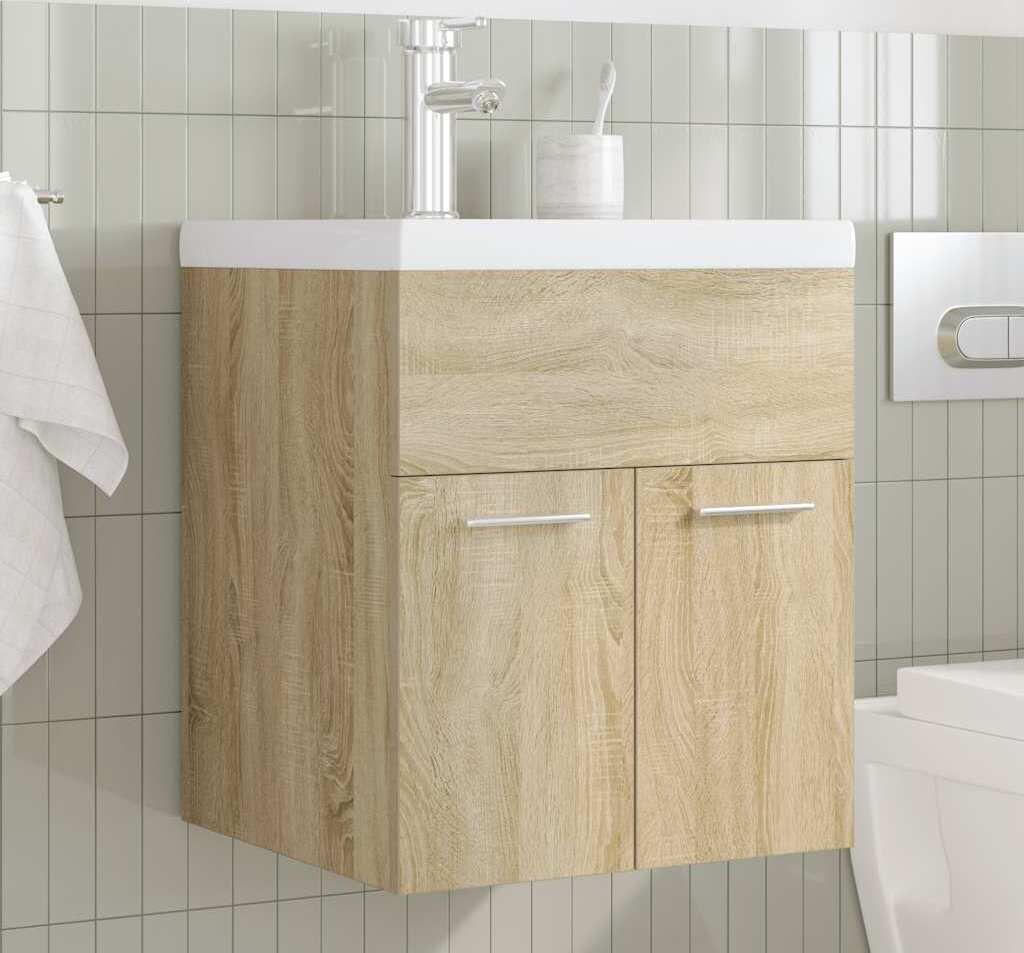 "2026 Aktion" Waschbeckenunterschrank - CLORIS - Badezimmerschrank - schlichte Design - Einbaubecken Wasserhahn Sonoma-Eiche - NeuMöbel2705024