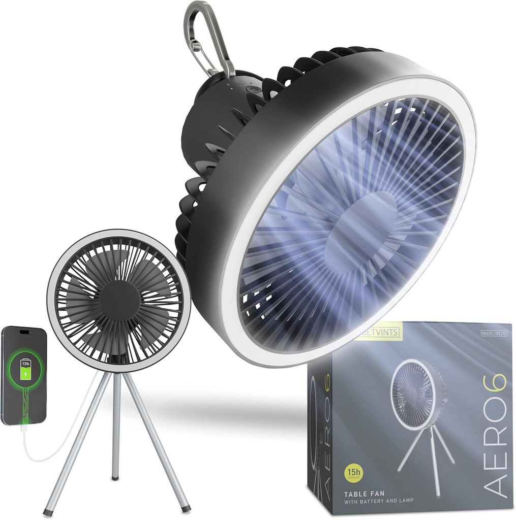 Standventilator, 10000mAh Camping Ventilator mit Licht & Produktbild 