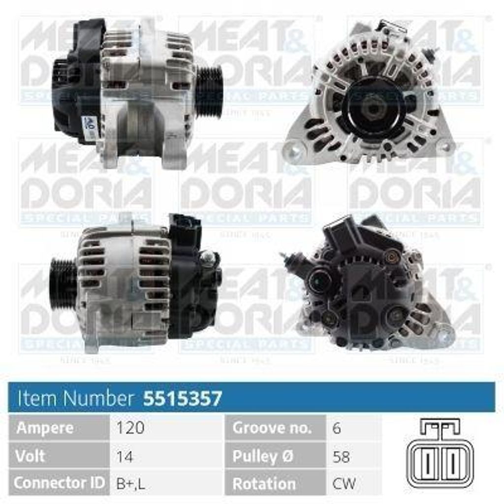 MEAT & DORIA 5515357 Lichtmaschine Generator LiMa 120A 14V für OPEL Vivaro A Kastenwagen (X83) Vivaro A Combi (X83) Vivaro A Pritsche / Fahrgestell