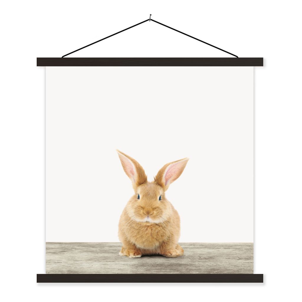 MuchoWow Textilposter Kaninchen - Babykaninchen - Tiere - Kinder - Mädchen - Jungen 60x60 cm mit schwarzem Rahmen - Posteraufhänger