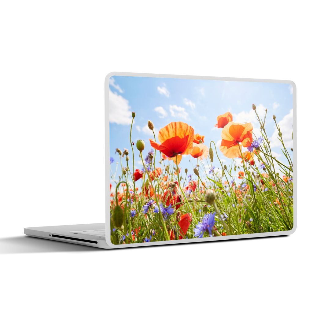 MuchoWow Laptop Aufkleber Sticker Cover Blumen - Mohn - Frühling - Natur - Rot - Blau 30x21 cm - Sticker für Laptop - Selbstklebend